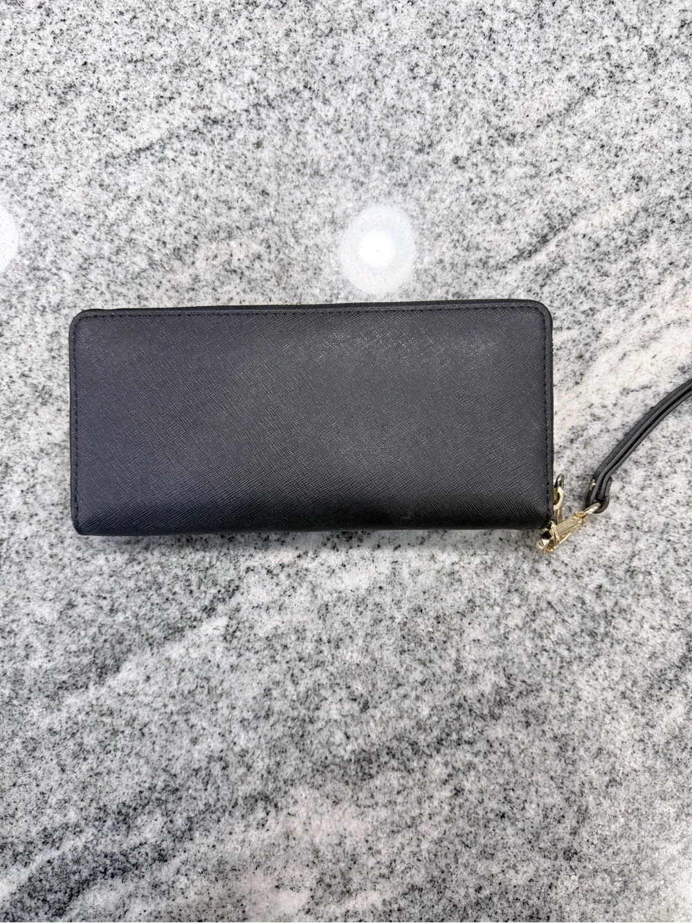 Michael Kors Black Saffiano Leather Zip Wristlet Wallet with Gold Logo